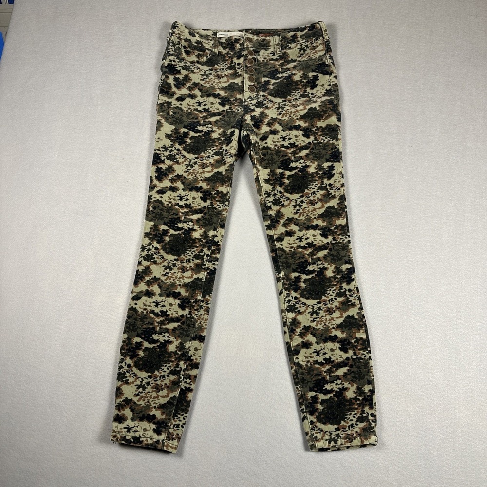 Anthropologie Pilcro Skinny Pants Womens 28 Camo Floral Corduroy Button Fly